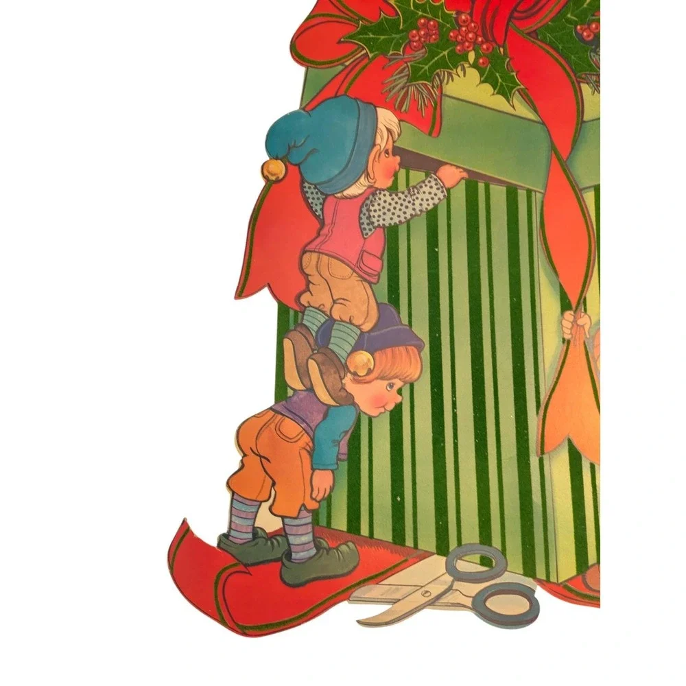CLEARANCE! Christmas‎ Cutout Wall Decoratipn Gift Elf Scissors Holly Bow  Lot 2